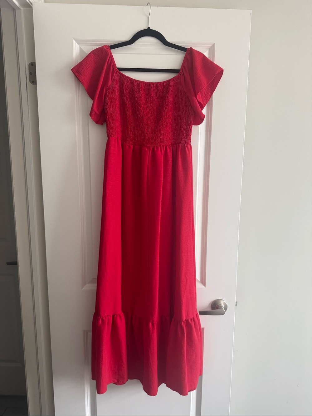 Red Smocked Flutter-Sleeve - Picture 2 of 3